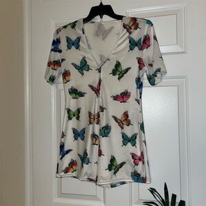Women's Butterfly Print Romper Size L Multicolor